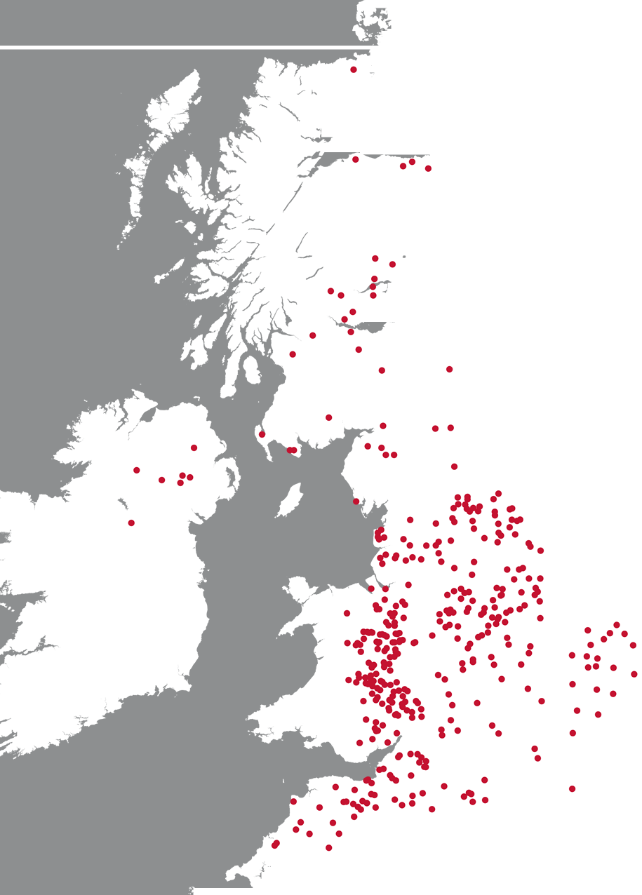Map of the UK with location spots
